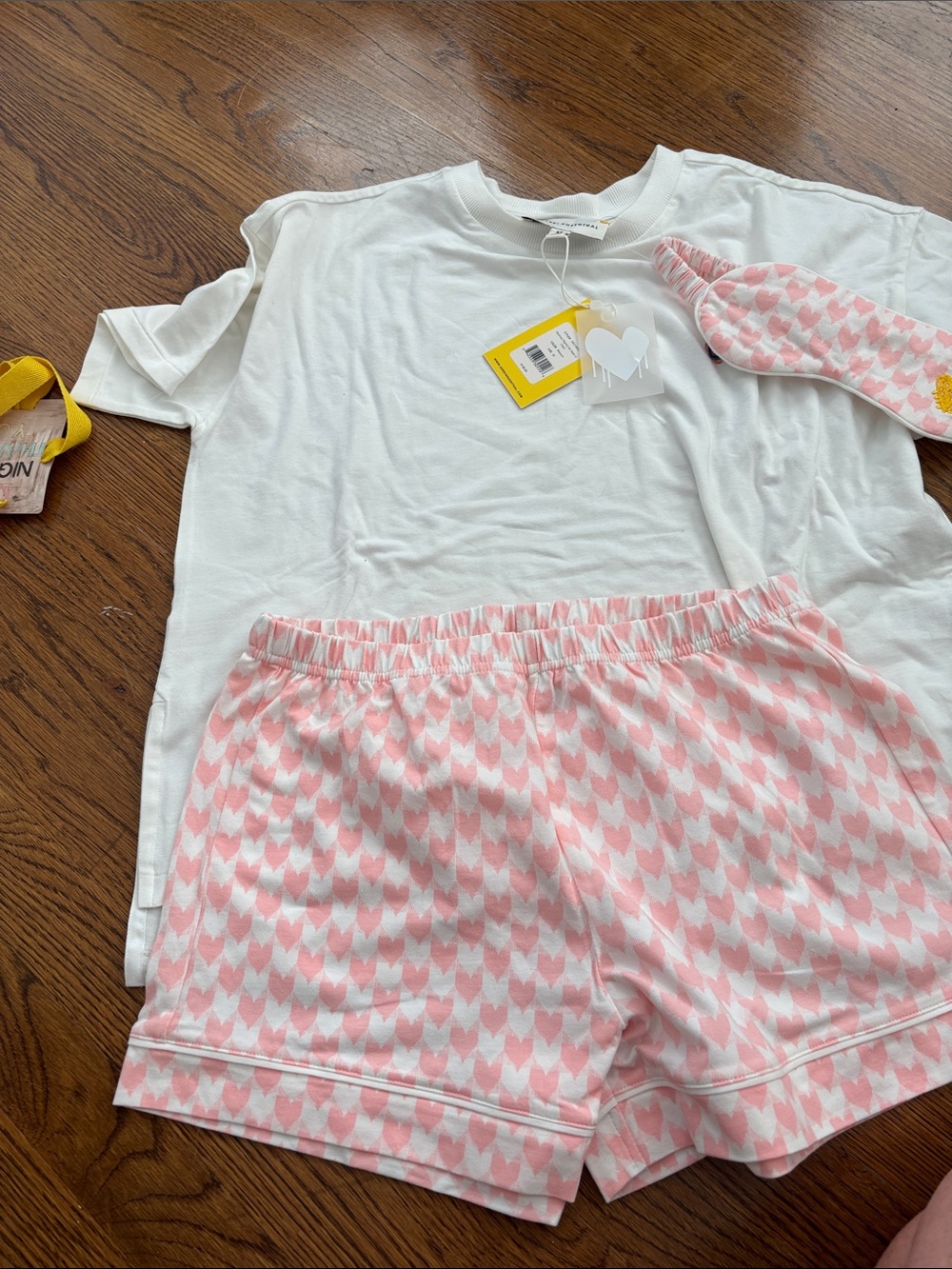 Rosenthal White Tee with Pink Heart-Print Shorts and Socks Pajama Set